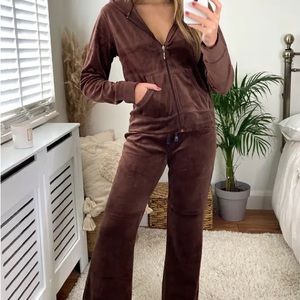 Brown Velour Tracksuit | Long Sleeve Hooded Top/Jogging Bottoms